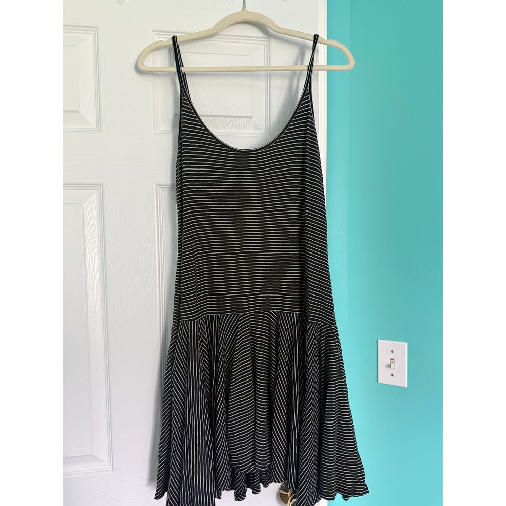 Polo Ralph Lauren Black White Striped Drop Waist Spaghetti Strap Dress Large